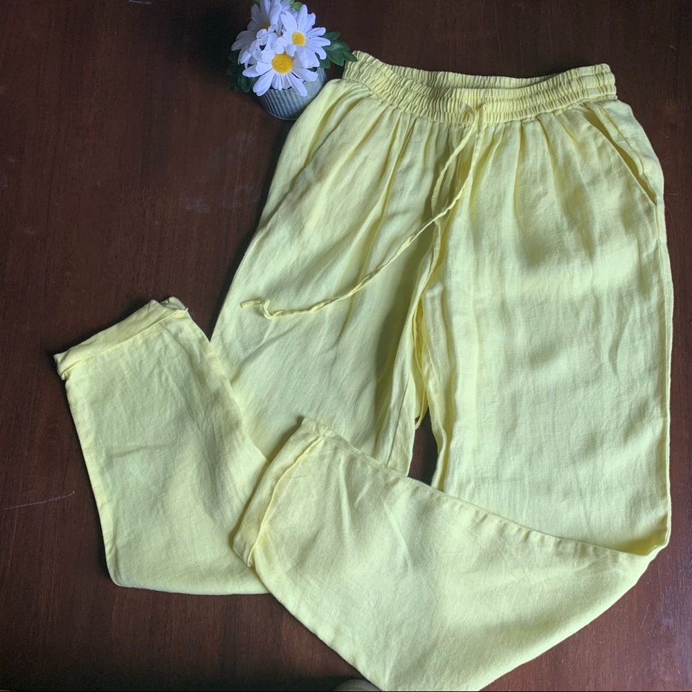 J.Crew Yellow Drapey Drawstring Linen Size Pants … - image 2